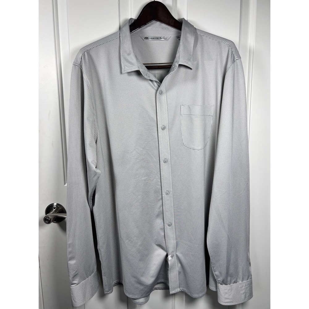 TravisMathew Mens XXL Grey White Micro Check Long Sleeve Button Down Shirt